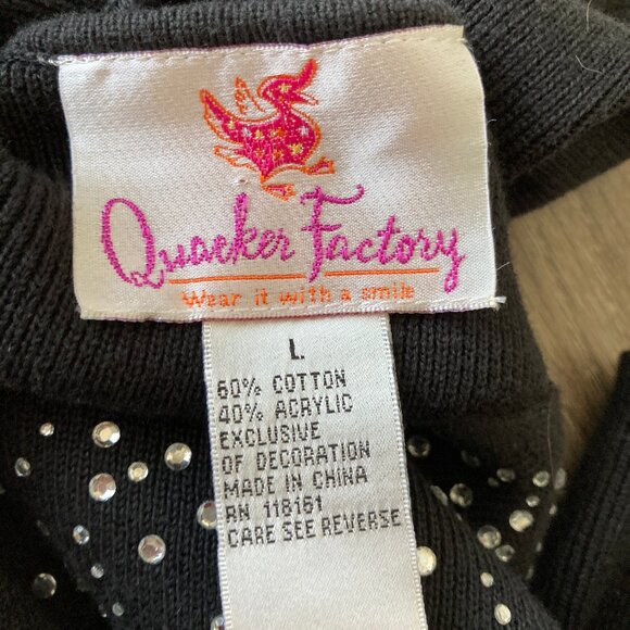 Quacker Factory Black Rhinestone Embellished  3/4 Sleeve Pullover Sweater Large - Picture 7 of 7